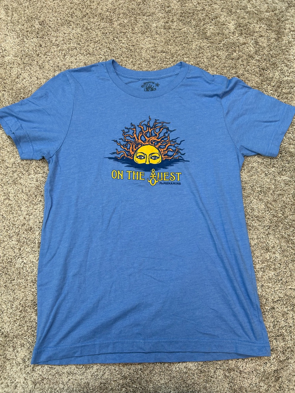 McMenamins "On The West" Sun Graphic Blue T-Shirt Size Medium